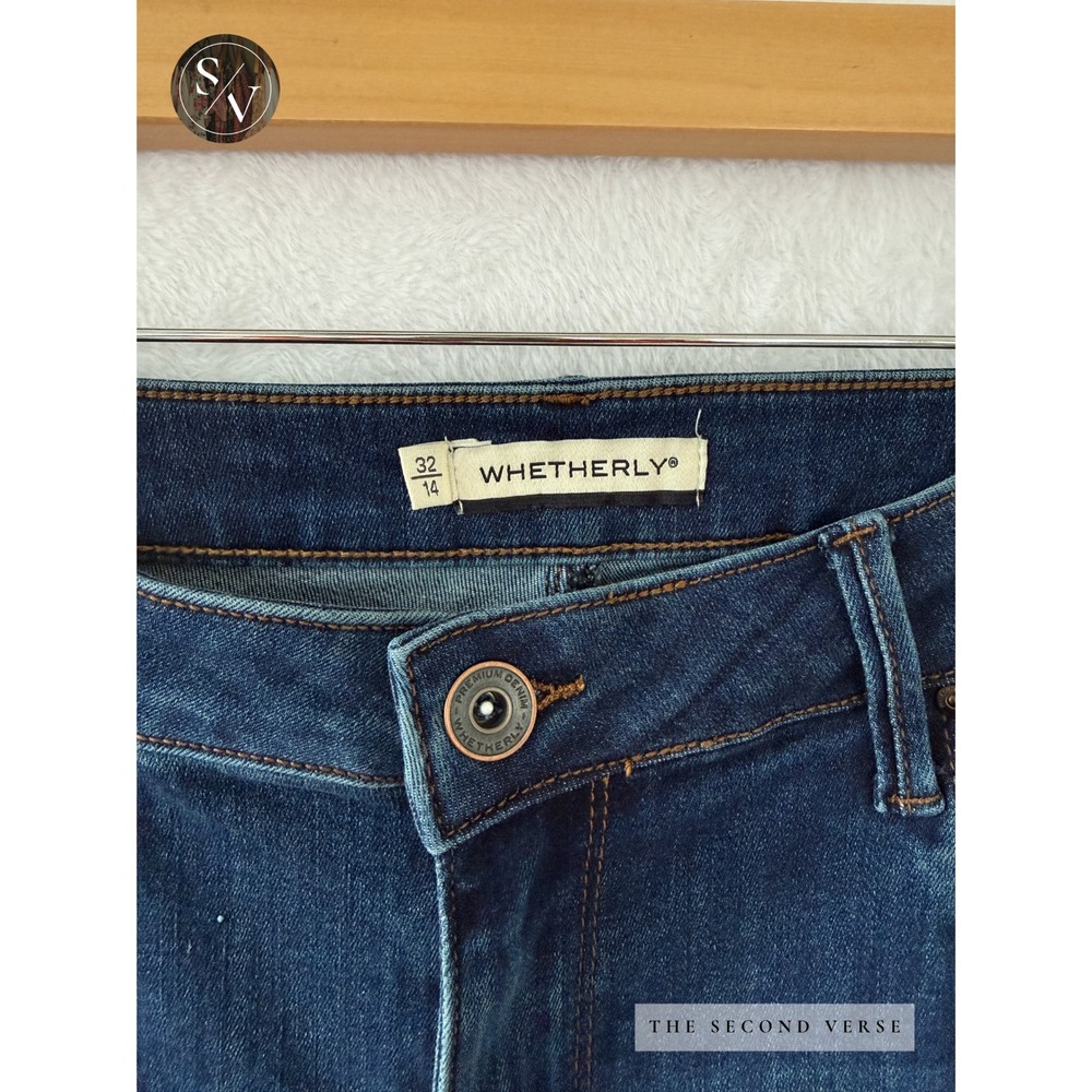 Whetherly Women Wide Leg Crop Jeans Dark Wash Raw Hem Denim Size 32/14 - Picture 10 of 13